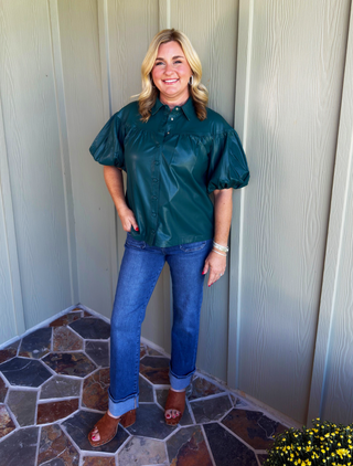 Entro Teal Green Faux Leather Top