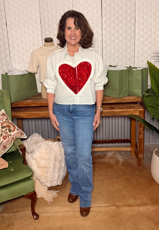 Queen of Sparkle Red Jeweled Heart Cropped Top