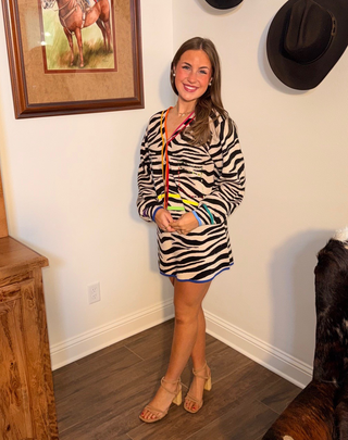 Queen of Sparkles Zebra Rainbow Trim Knit Sweater