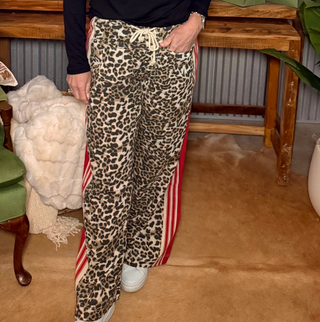 BiBi Leopard Print Joggers with Crimson Trim