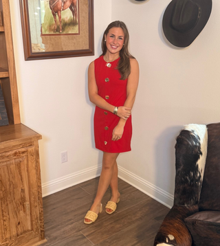 She & Sky Red Sleeveless Heavy Knit Button Down Mini Dress