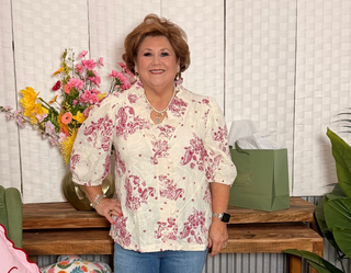 Umgee Berry Toile Ruffle Button Blouse