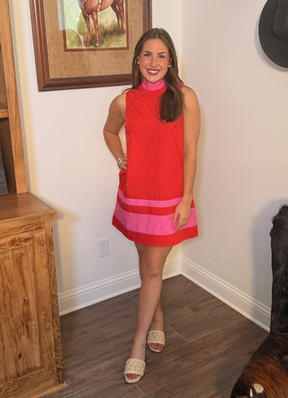 Entro Red with Pink Trim Baby Doll Dress
