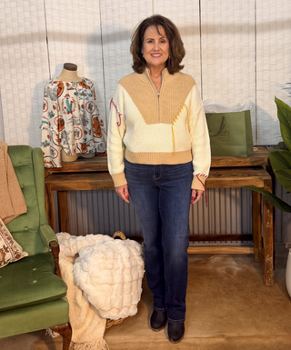 Blue B Half Zip Sweater with Bucking Bronco