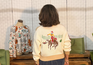 Blue B Half Zip Sweater with Bucking Bronco