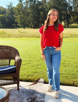 She & Sky Ruffled Edge Pocket Top