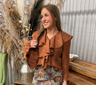 Pleated Ruffle Bronze Blouse