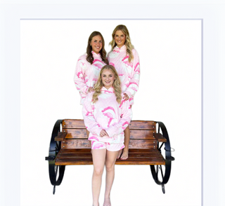 Peach Love Santa Printed Velour Hoodie Oversized Sweatshirt and Shorts