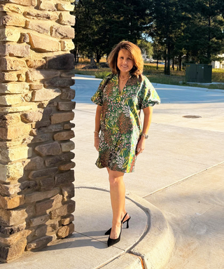 THML Puff Sleeve Floral Pattern Green Dress