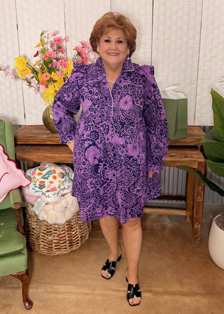 Umgee Eggplant Ruffle Long Sleeve Dress