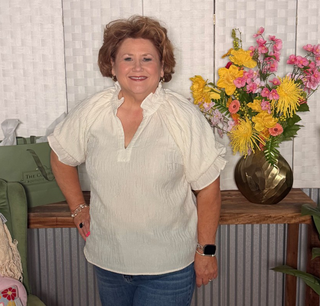 Umgee Cream  Y-Neck Puff Sleeve Top