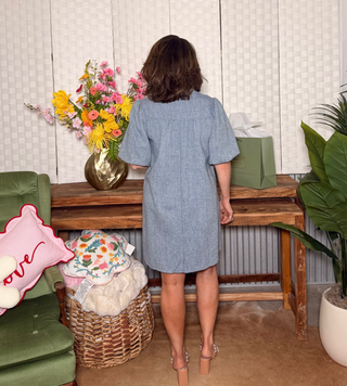 Smocked V-Neck Denim Mini Dress