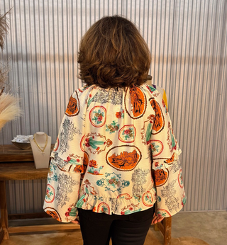 Western Desert Print Peasant Blouse