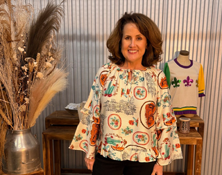 Western Desert Print Peasant Blouse