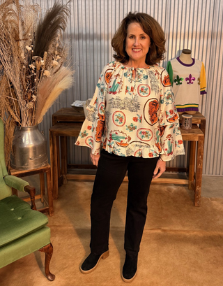 Western Desert Print Peasant Blouse