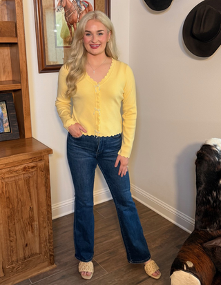 Scallop Knit Pearl Bow Cardigan