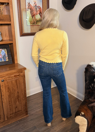 Scallop Knit Pearl Bow Cardigan