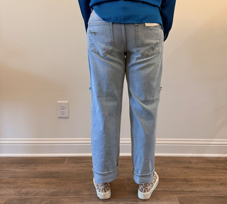 Risen High Rise Crop Mini Barrel Ribbon Detail Jeans