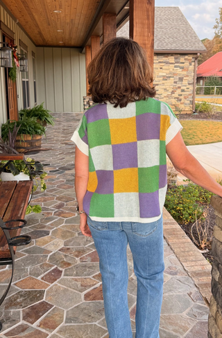 Mardi Gras Checkered Fleur-de-Lis Sweater Vest