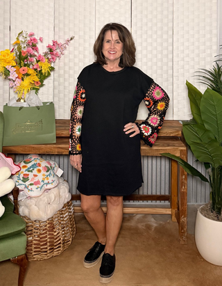 Umgee Crochet Sleeve Sweatshirt Dress