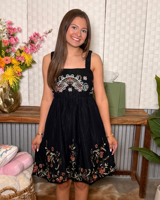 Easel Black Halter Embroidery Dress