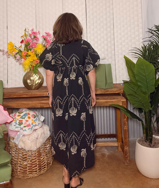 Umgee Embroidered Palm Button Front Maxi Dress