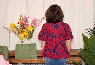 Easel Burgundy and Navy Tie Blouse