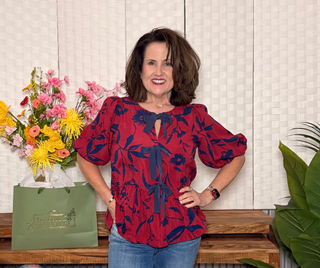 Easel Burgundy and Navy Tie Blouse