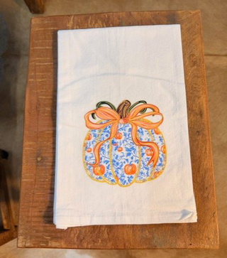 Floral Fall Chinoiserie Pumpkin Tea Towel