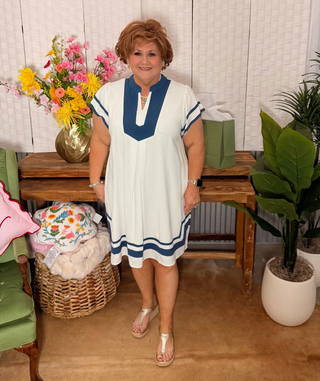 Umgee Two-Tone V Neck Dress