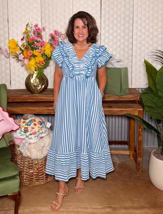 Umgee Bluebell Ruffle Stripe Midi Dress