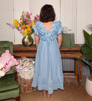 Umgee Bluebell Ruffle Stripe Midi Dress