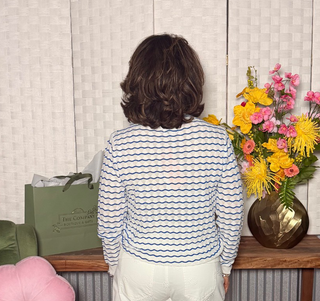 Blue and White Loose Woven Sweater