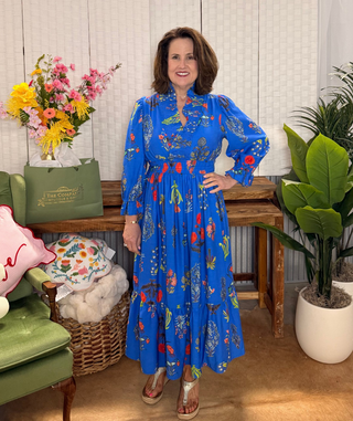 Umgee Royal Blue Botanical Smocked Midi Dress
