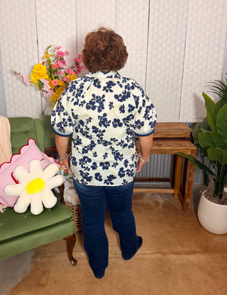 She & Sky Floral Button-Down Puff Sleeve Top