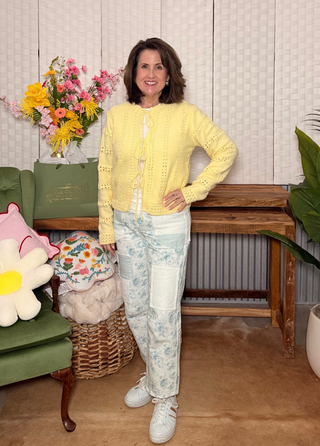 Peach Love Eyelet Tie Front Knit Cardigan