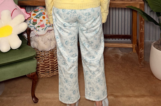 Patchwork Floral Twill Denim Pants
