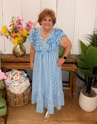 Umgee Bluebell Ruffle Stripe Midi Dress
