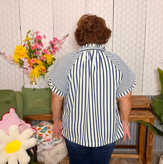 Umgee Harbor Stripe Ruffle Sleeve Blouse