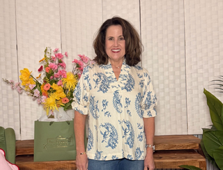 Umgee Floral Toile Smocked Detail Blouse