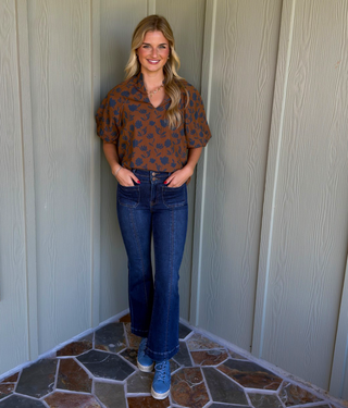 THML Puff Sleeve Floral V-Neck Top