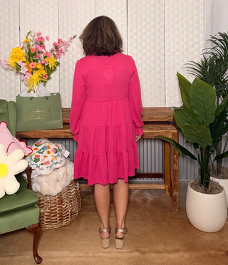 Umgee Hot Pink Boho Tiered Dress