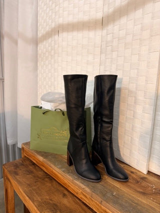 Shiloh Black Knee High Block Heel Boot