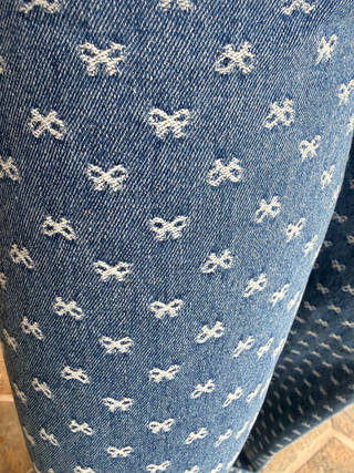 Risen High Rise Wide Leg Bow Embroidered Trouser Jeans