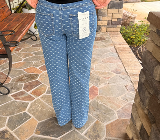 Risen High Rise Wide Leg Bow Embroidered Trouser Jeans