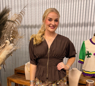 Entro Half Sleeve Zip Front Blouse