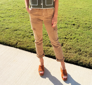 Risen High Rise Crop Straight Cargo Rollup Slim Cocoa Jeans