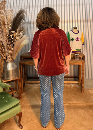 Umgee Rose Velvet Textured Sleeve Blouse