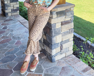 Risen Mid Rise Fit Cropped Barrel Pants with Leopard Cuffs  Plus