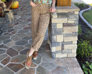 Risen Mid Rise Fit Cropped Barrel Pants with Leopard Cuffs  Plus